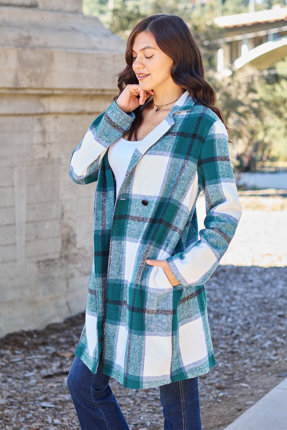 double-take-full-size-plaid-button-up-lapel-collar-coat-865052